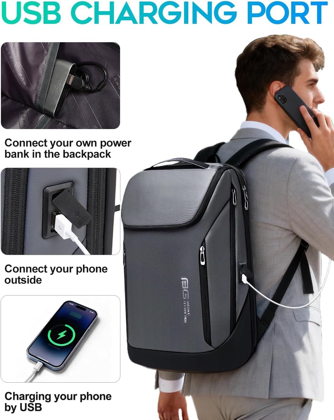 FUTURE AESTHETIC Business Smart Backpack Waterproof fit 15.6 Inch Laptop Backpack with USB Charging Port,Travel Backpack