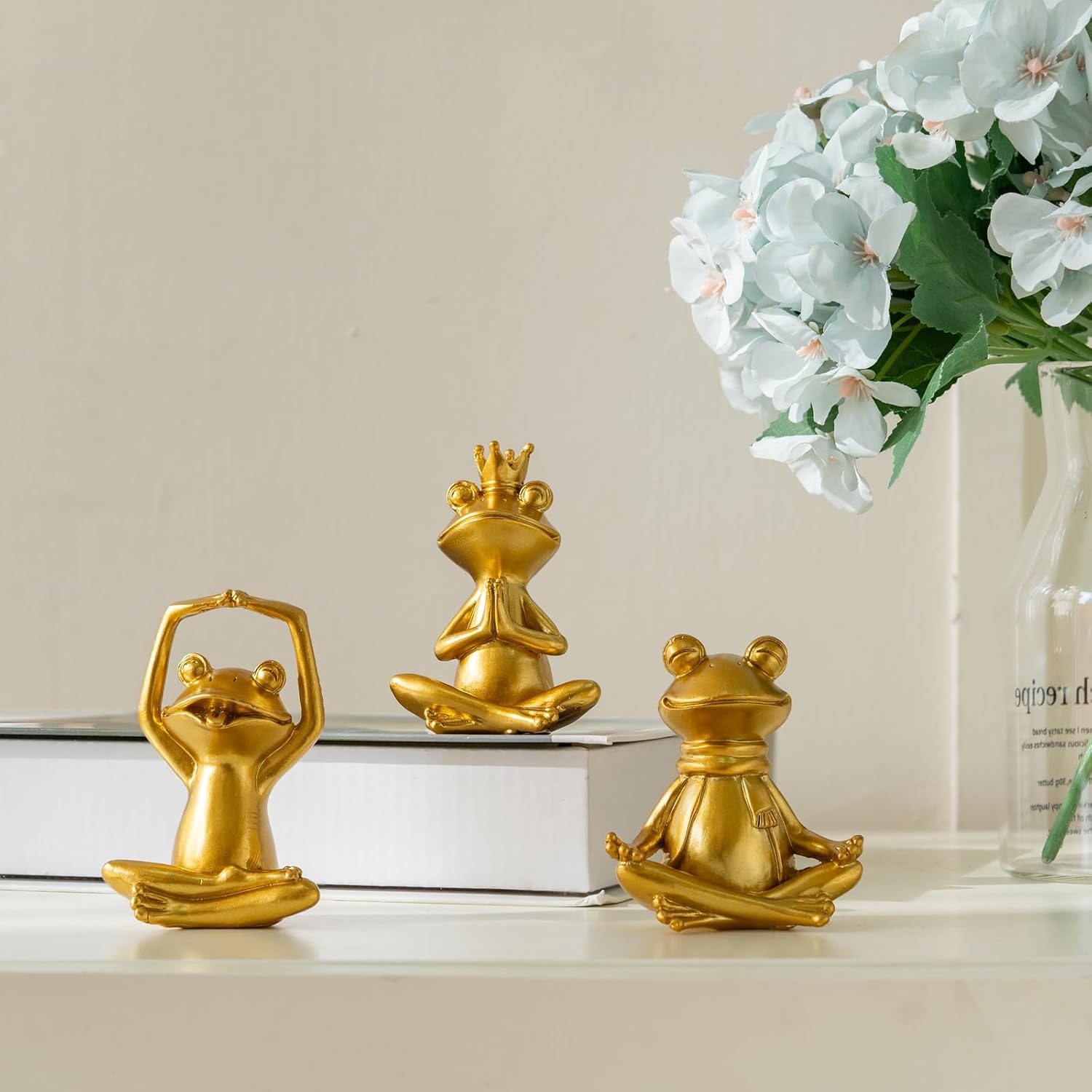 Gold Yoga Frog Figurines Set of 3 - Meditating Resin Zen Statues & Sculptures for Home, Office Desk, Shelf Decor - Cute Frog Lover Gifts for Women, Yoga Enthusiasts - view 2