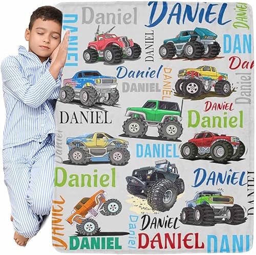 Manta personalizada de camión para niños, manta personalizada para automóvil con nombre, manta suave de dibujos animados para regalo de Navidad,