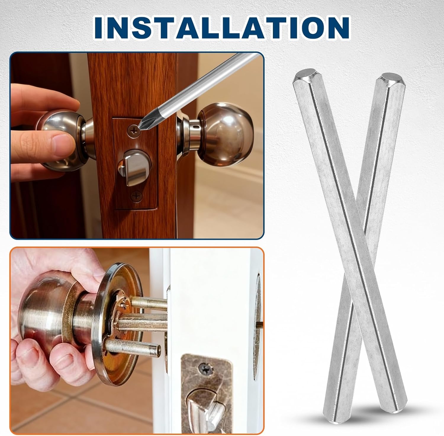 uxcell 3Pcs Door Knob Spindle, 130mm x 8mm Spare Door Handle Spindle Bar, Vintage Straight Knob Replacement Parts for Mechanical Locks, Silver Tone