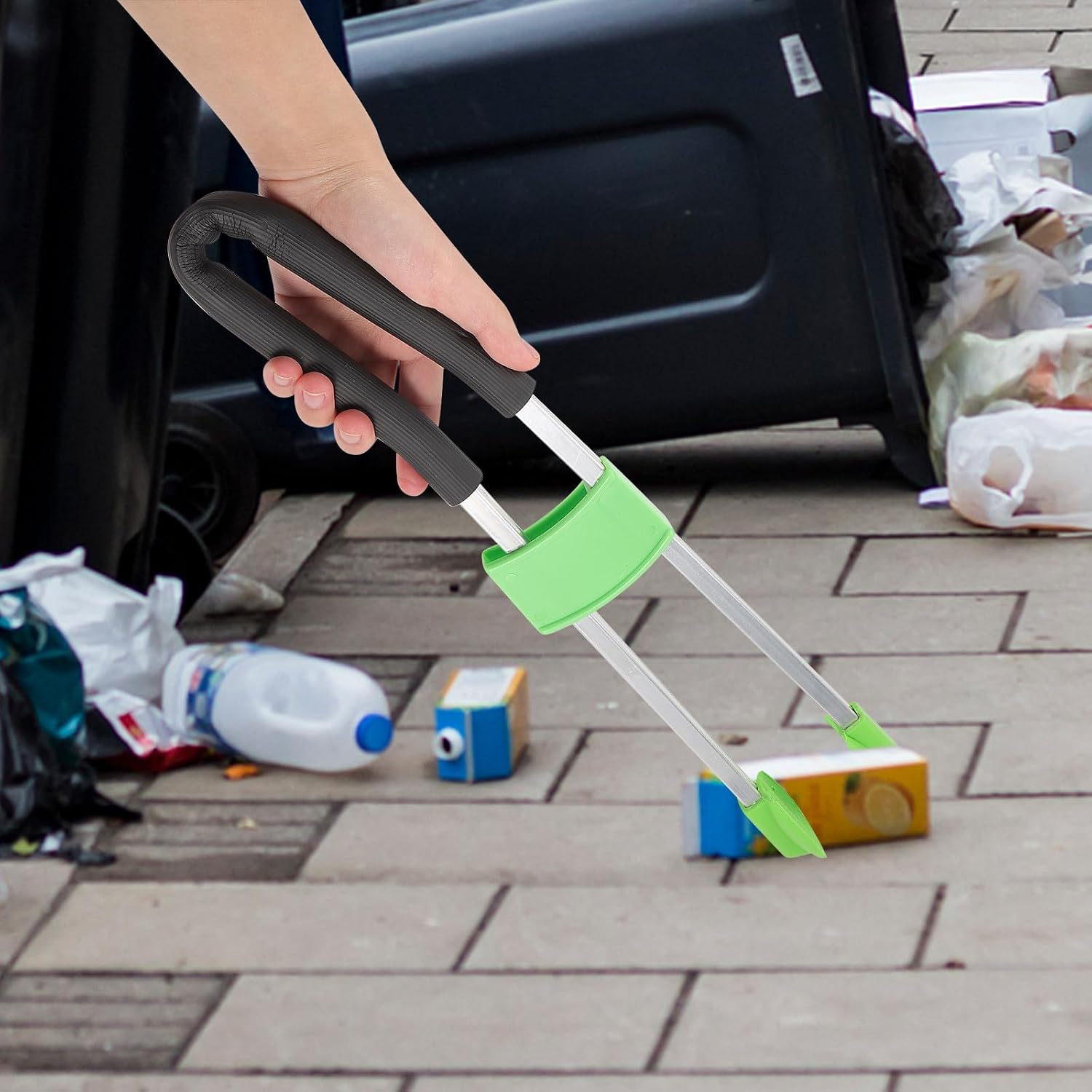 BESTonZON Multi-Functional Trash Picker Grabber Tool Long Handle, Dual-Rod Litter Grabber Clamp for Sanitation and Waste Pickup, Lightweight Garbage Reacher for Outdoor Cleaning