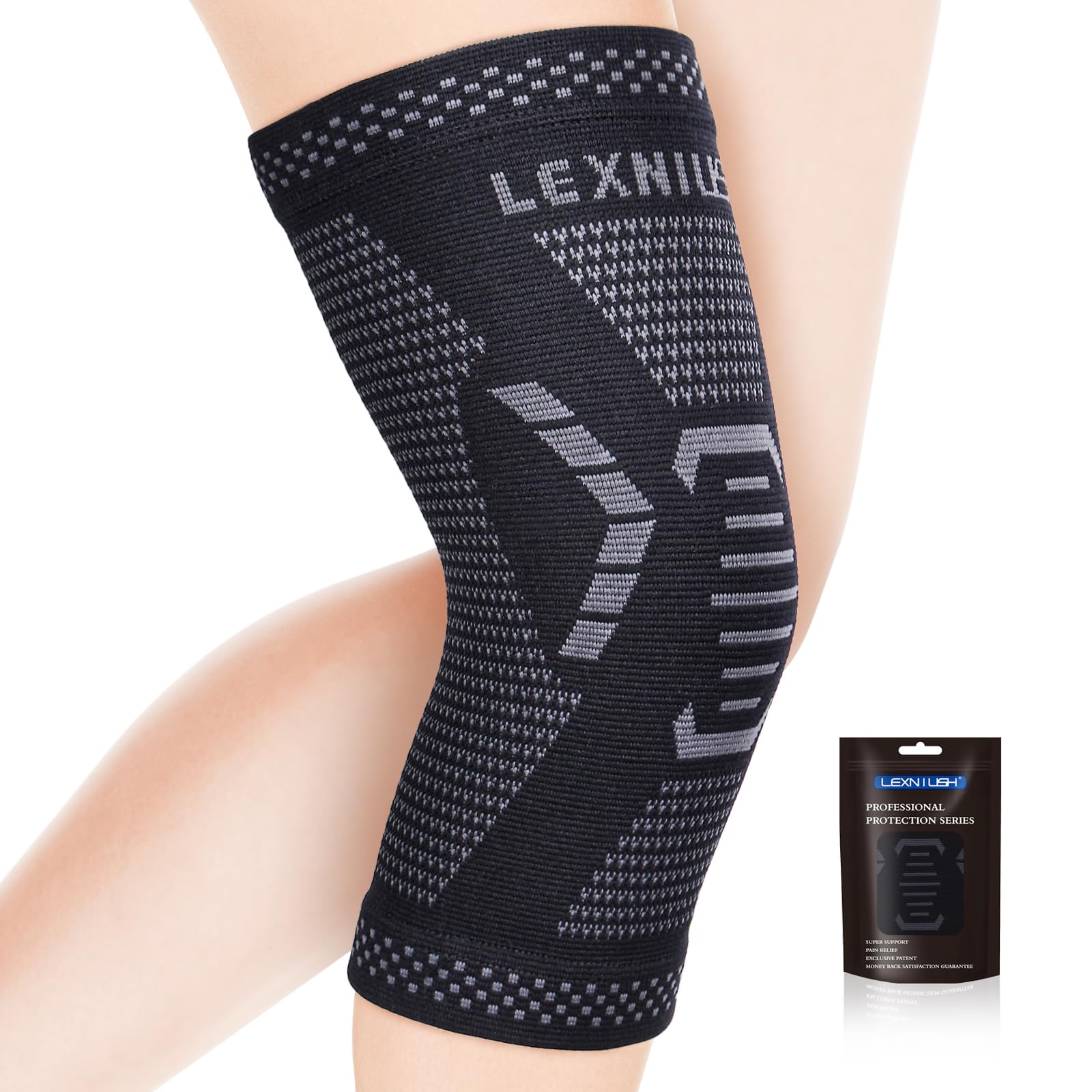 Lexniush Kniebandage für Männer Damen, Kompression Bandage Knie für Arthritis, Meniskusriss, ACL, Arthrose, Beste Kniestütze für Sport, Laufen, Wandern, Fussball, Knieorthese Rechts/Links