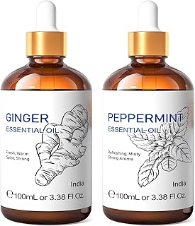 HIQILI Peppermint Essential Oil and Ginger Essential Oil, 100% Pure Natural for Diffuser - 3.38 Fl Oz