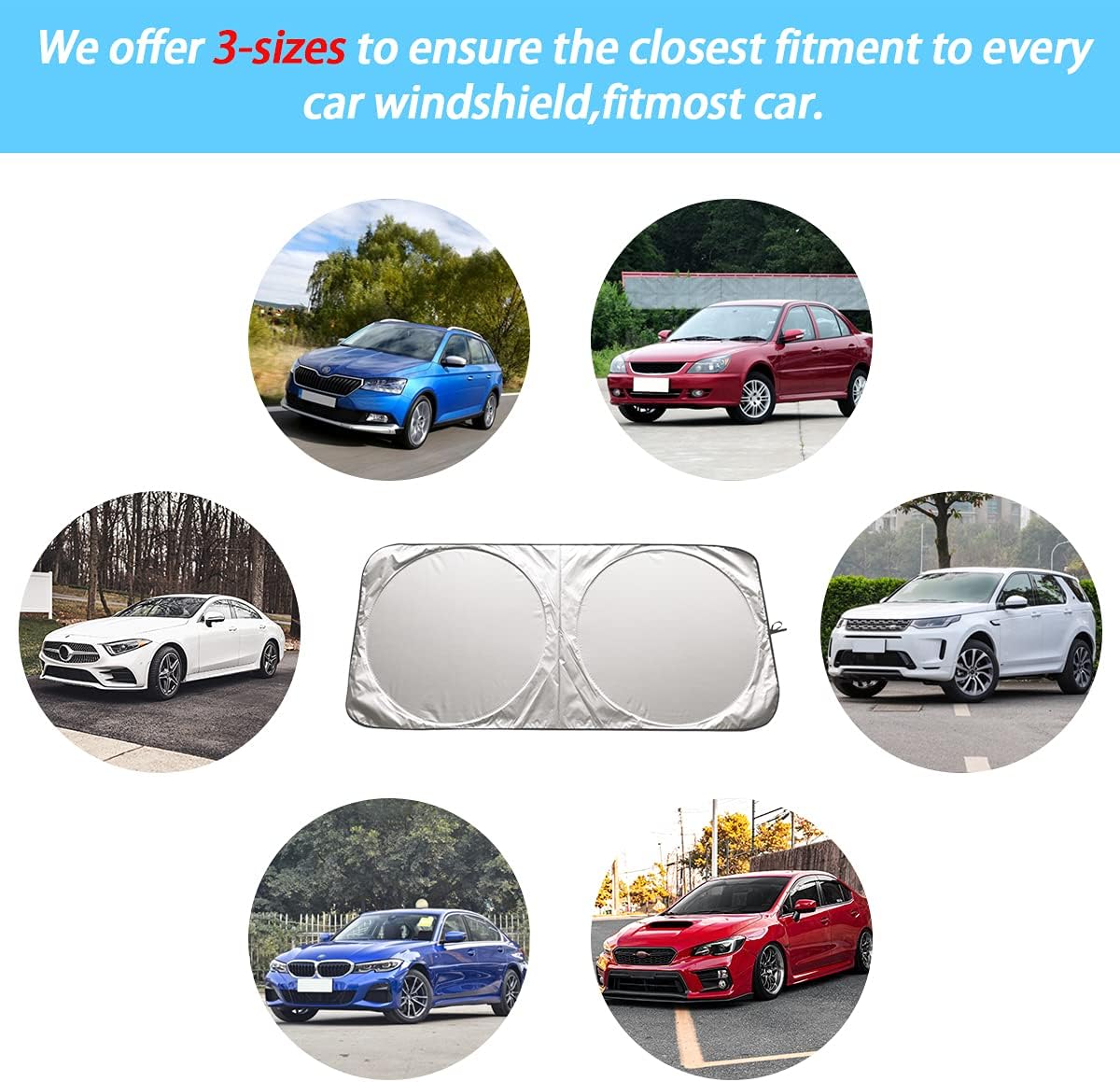 Foldable Car Windshield Sun Shade, Bonus Steering Wheel Sun Shield to Block UV Rays Keep Your Vehicle Cooler, Easy to Use Car Interior Accessories (Small)