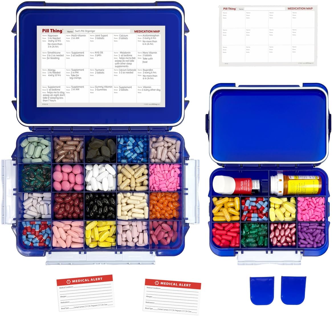 2-Pack Pill Organizer Set – Cobalt Blue | Extra-Large 20-Compartment & Customizable 12-Compartment Pill Cases | Waterproof, UV Protection, Travel Pill Box (Blue Combo Pack - 20 & 12)