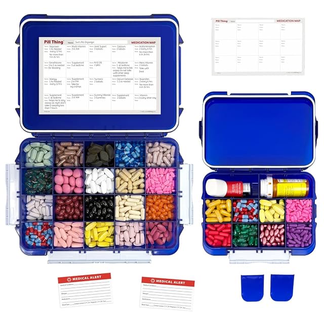 2-Pack Pill Organizer Set Cobalt Blue Extra-Large 20-Compartment Customizable 12-Compartment Pill Cases Waterproof UV Protection Travel Pill Box