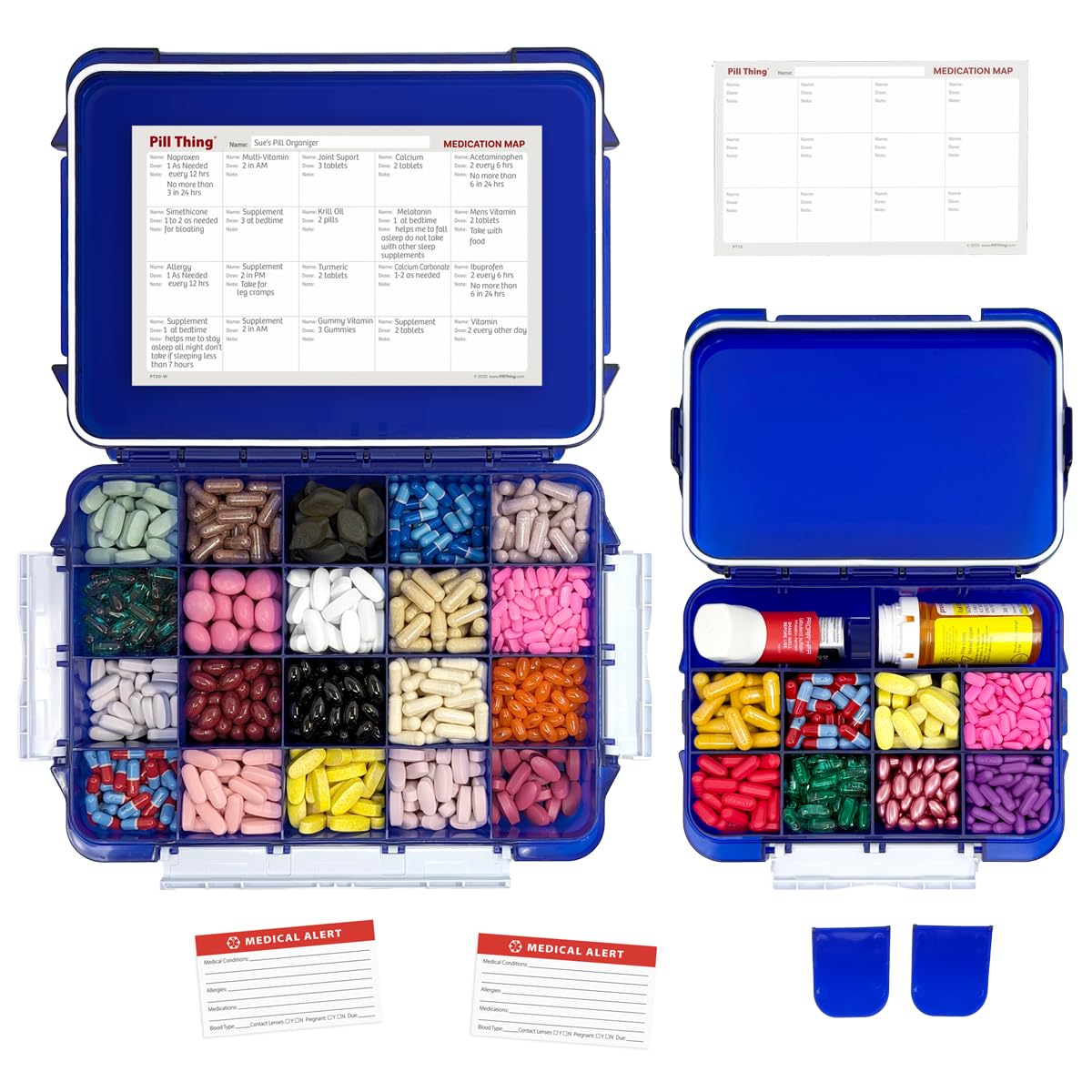 2-Pack Pill Organizer Set – Cobalt Blue | Extra-Large 20-Compartment & Customizable 12-Compartment Pill Cases | Waterproof, UV Protection, Travel Pill
