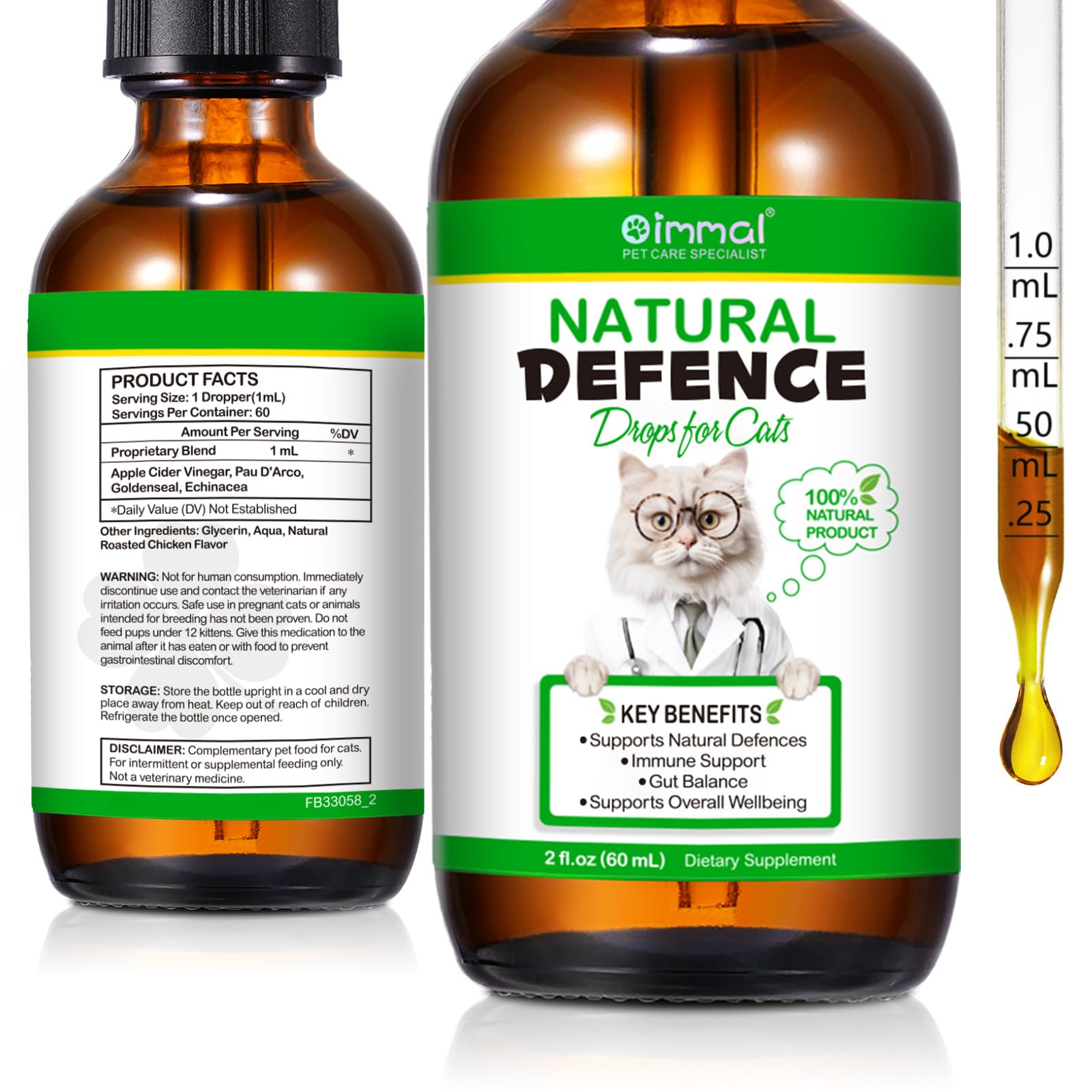 Antibiotics for Cats for Infections, Cat Antibiotics 60ml, Supports Immune & Cat Allergy Itch Relief, Chicken Flavor