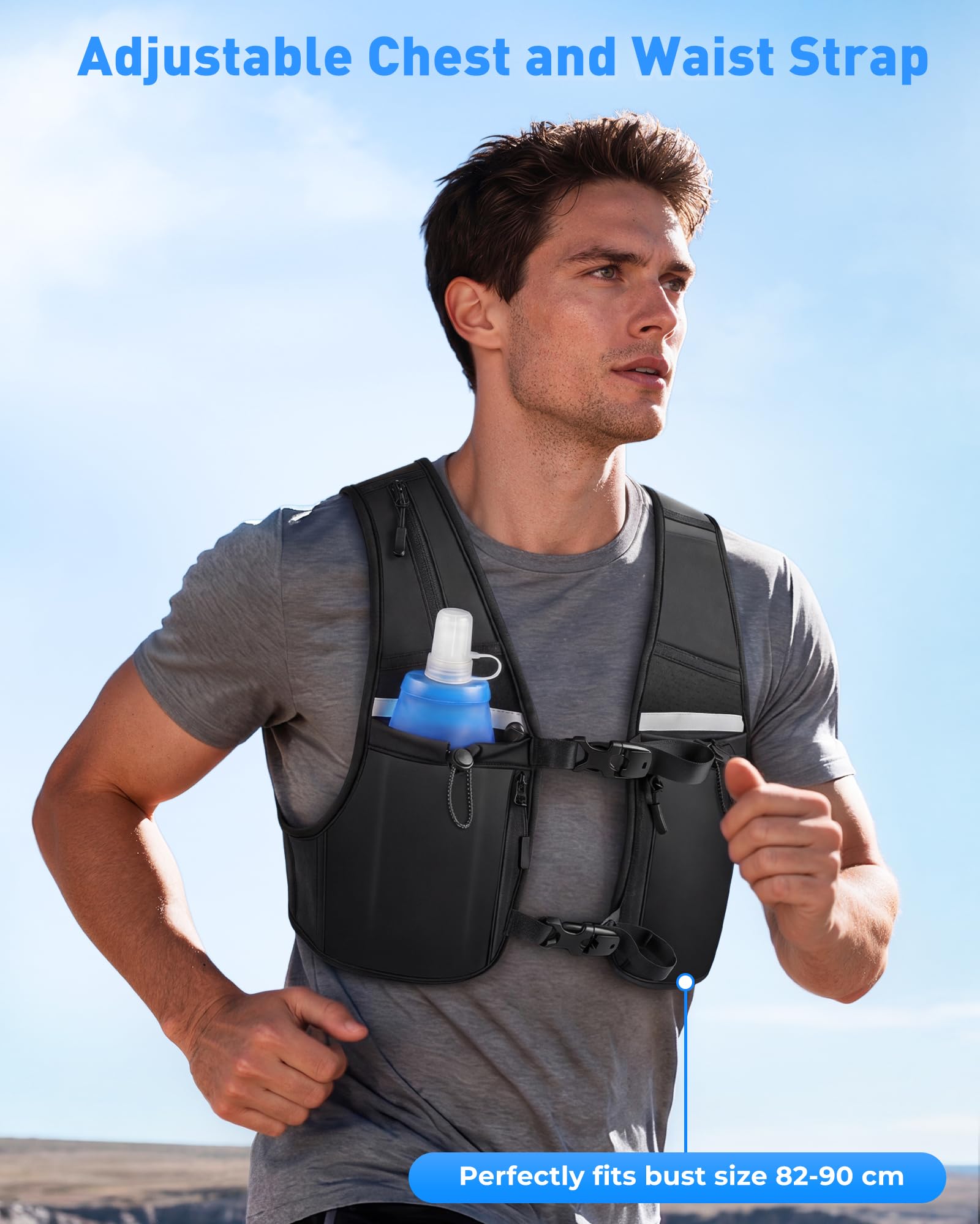 Gilet da corsa per uomo e donna, leggero, con borraccia morbida da 500 ml, cinghia toracica regolabile, zaino riflettente per corsa, ciclismo e fitness
