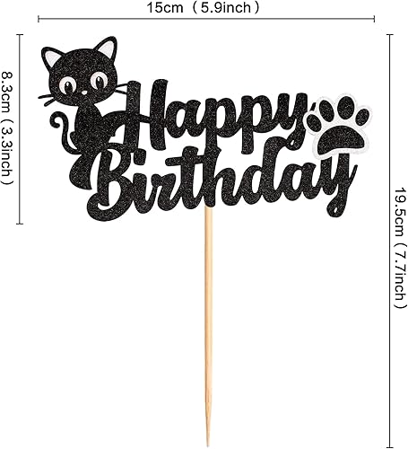 Miniatura 9 de Cyodoos 24 piezas de decoración para cupcakes Cat One con purpurina negra, para primer cumpleaños, para amantes de los gatos, gatitos, baby shower,