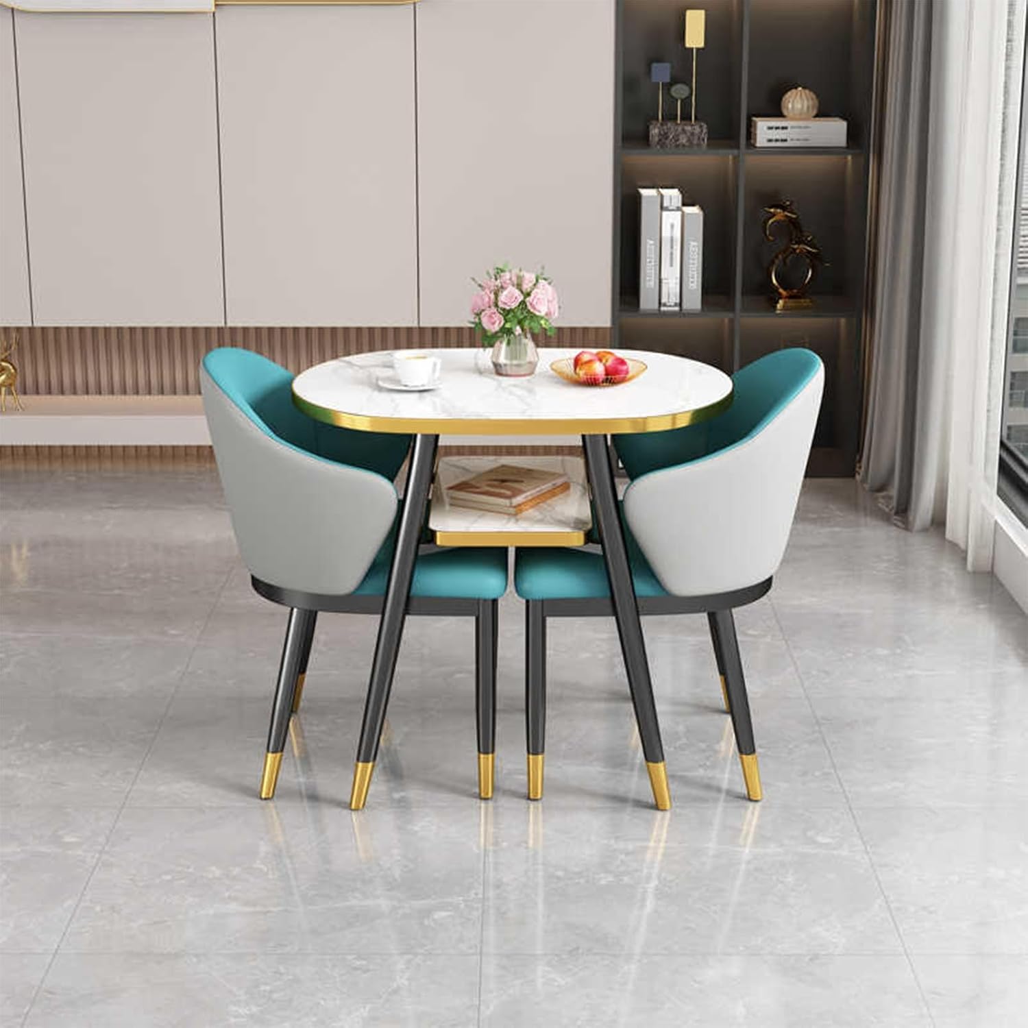 JHDXL Office Room Club Table and Chair Combination, Reception Conference Table and Chair Set, Negotiation Table for Shops Meetings Coffee Shop Place Salon(Dark Green)