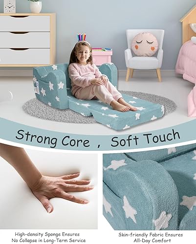 Miniatura 5 de Sofá para niños pequeños, sofá plegable 2 en 1, sofá convertible para niños, tumbona para niñas y niños, ideal para leer y dormir, decoración de