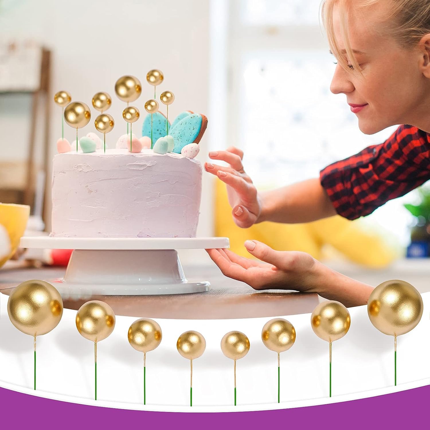 BAKING SET 20pcs Golden Faux Ball Toppers for Cake Decoration 4 Size Mix Ball Cake Topper Happy Birthday Topper 1 4