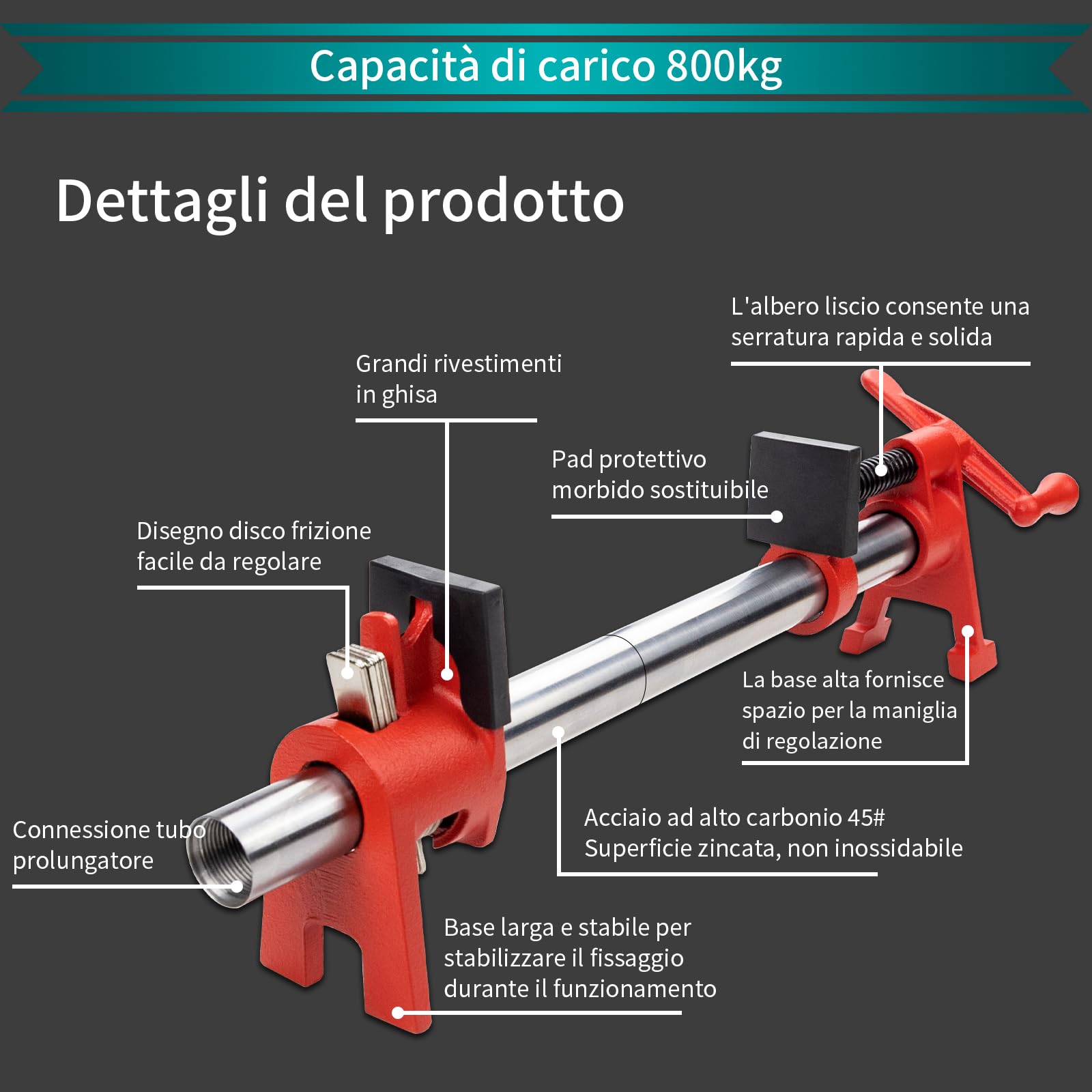 Morsetti per Legno a Tubo, 2 Pezzi 3/4" Morsetti per Tubi di Legno con Tubo diritto filettato in acciaio
