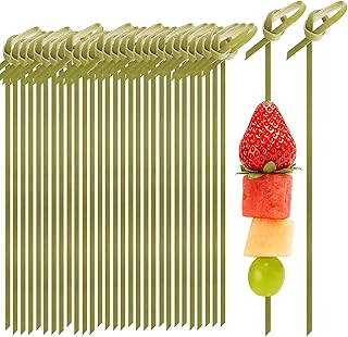 200 Pcs 4.7 Inch Bamboo Cocktail Picks-Fancy Knot Appetizer Skewers,Bamboo Skewers,Eco-Friendly Biodegradable Cocktail Sticks for Drinks, Fruit, Charcuterie, Party Supplies