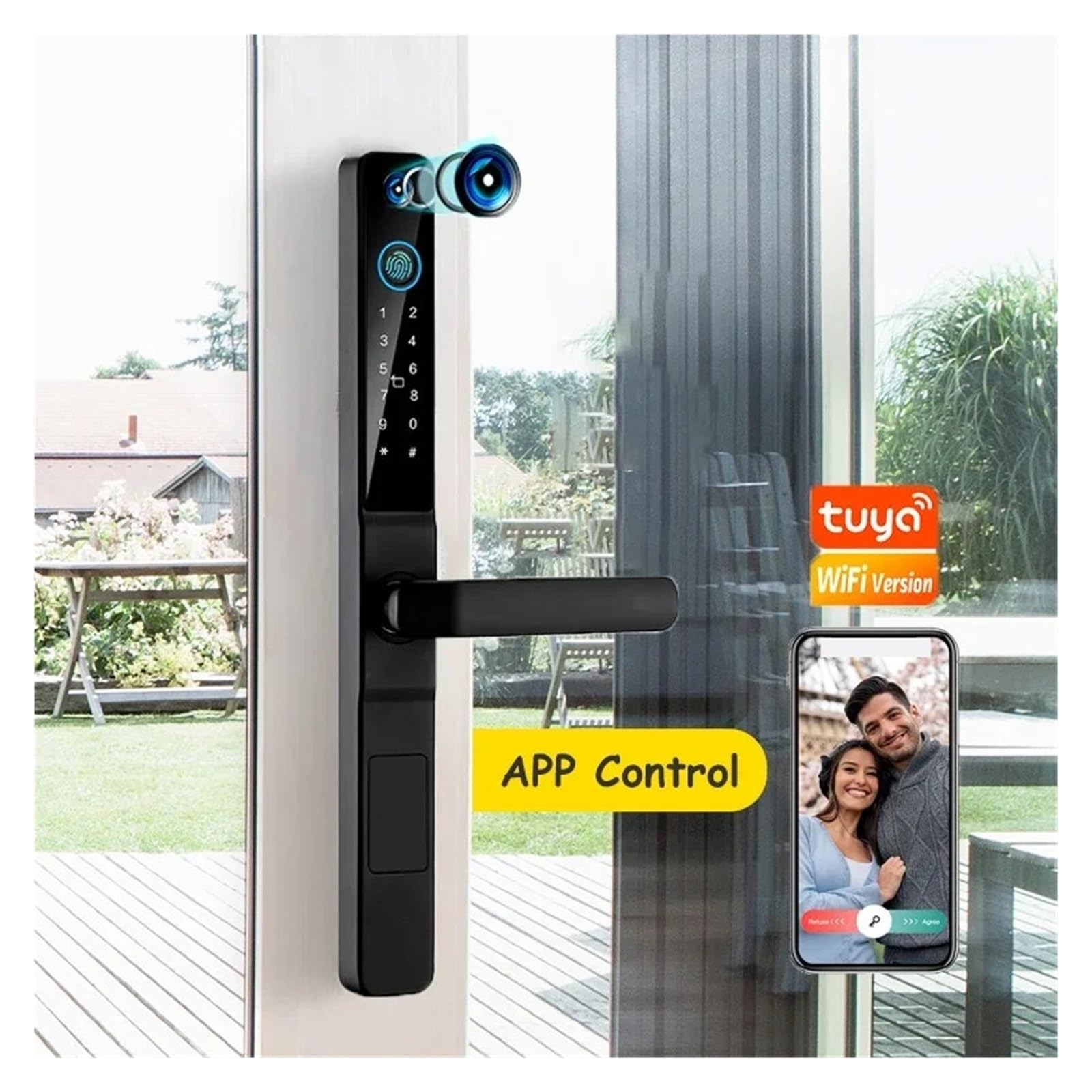 Tuya WiFi Wodoodporny Wizjer Zewnętrzny Aluminiowy Zamek Do Drzwi Przesuwnych Odcisk Palca Hasło Aplikacji Karta RFID Keyless Inteligentny Wysoki Poziom BezpieczeńStwa