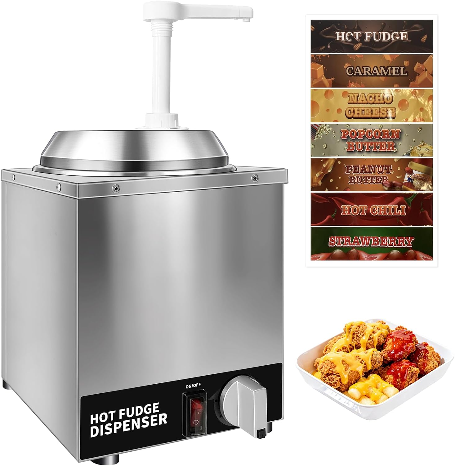 Nacho Cheese Dispenser with Pump - 2.6QT Stainless Steel Cheese Warmer, Hot Fudge Warmer Machine with Temperature Control, Commercial Sauce Dispenser for Hot Milk, Hot Fudge, and Caramel