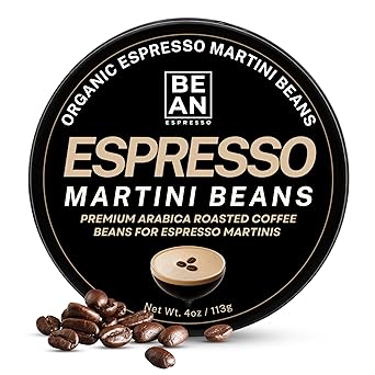 ORGANIC ESPRESSO MARTINI BEANS FOR COCKTAILS, PREMIUM COFFEE BEAN GARNISH, ESPRESSO MARTINI ACCESSORIES, MIXOLOGY BAR SUPPLIES, BARTENDER ESSENTIALS, EDIBLE, ROASTED, 4 OZ TIN- BY BEAN ESPRESSO