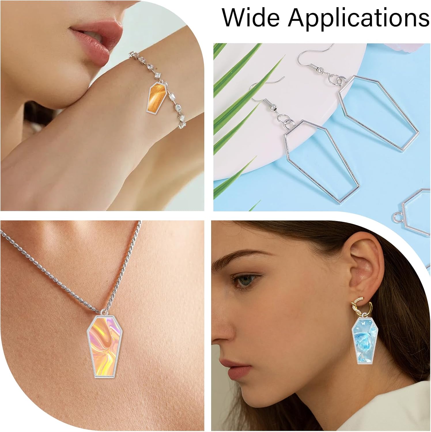 CHGCRAFT Alloy Open Bezel Blank Coffin Shape Hollow Pendants Open Frame Pendant Charms for Resin Jewellery Making DIY Earring Pendant Keychain Necklace Kit - Image 7