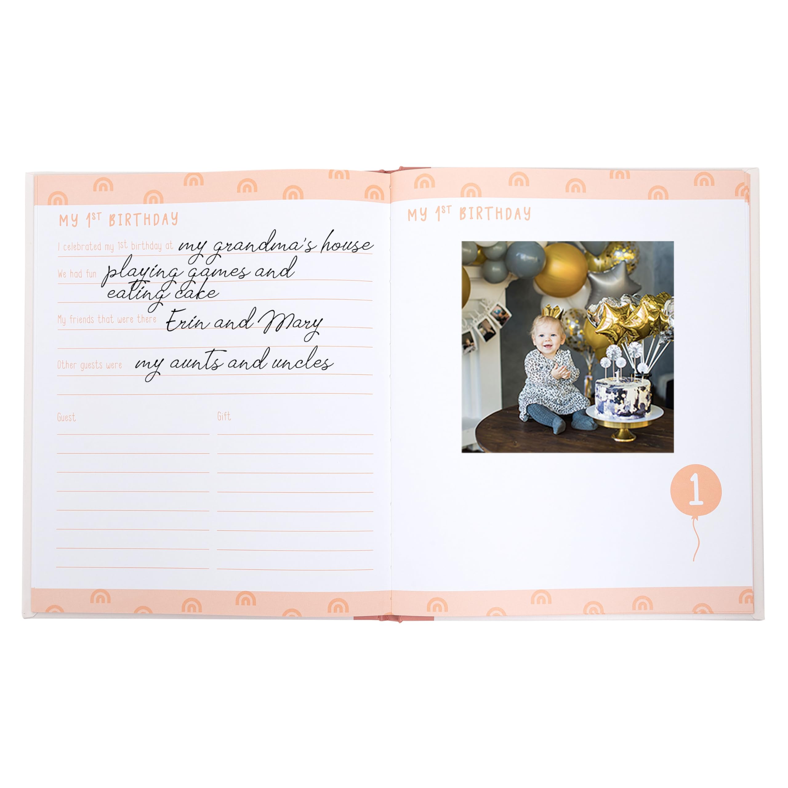 Rainbow First 5 Years Memory Book, libro dei ricordi per bambina, libro delle pietre miliari del bambino, diario per gravidanza, con tampone di inchiostro per impronte di mani o piedi