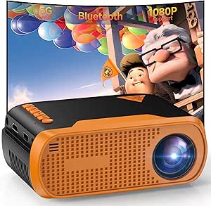 Mini Projector with WiFi and Bluetooth 4K Support, Native 1080P Portable Outdoor Smart Projector, Mirror Screen with Android/iOS/PC Compatibility (Yellow)