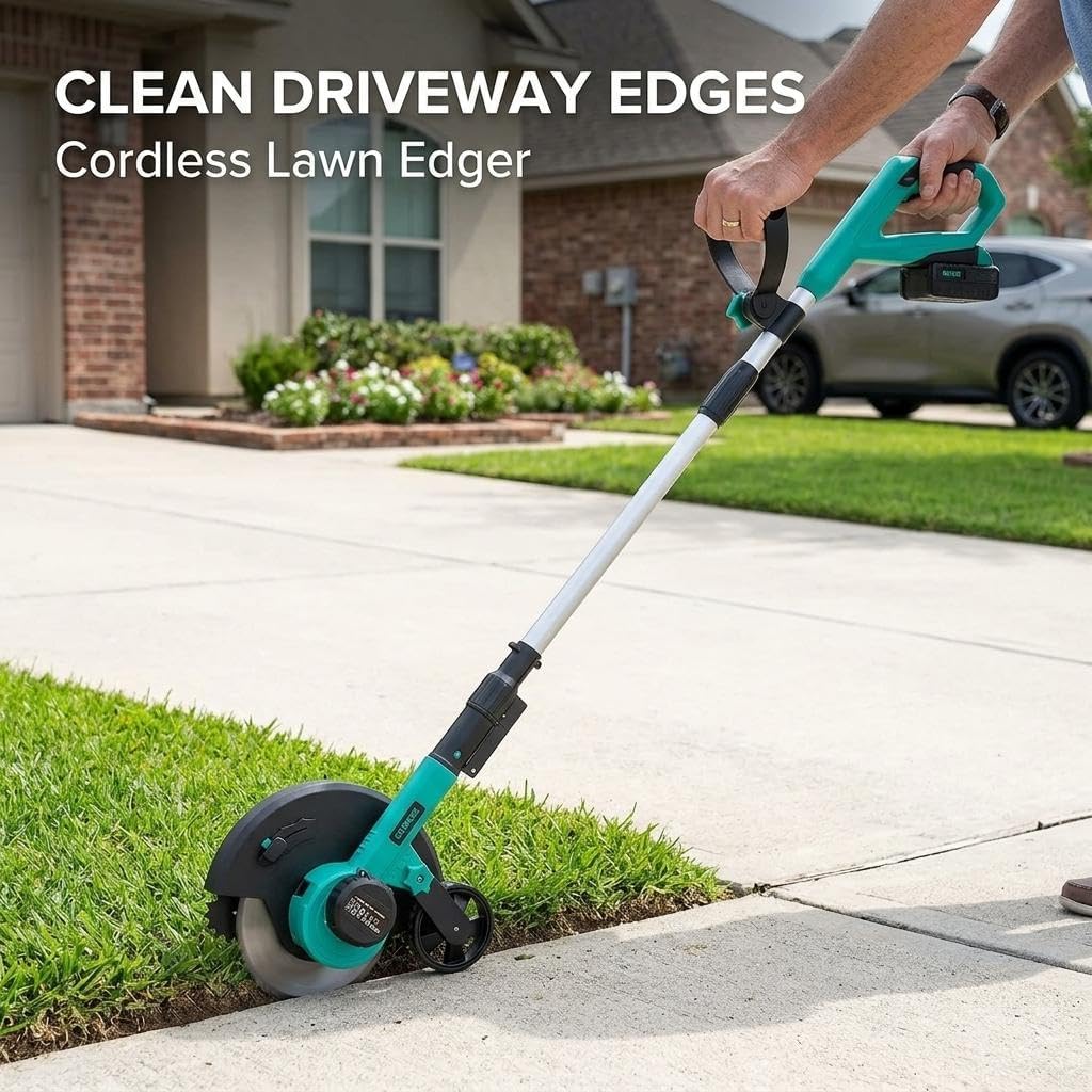 20V 4.0Ah Battery Powered Cordless Lawn Edger, Electric Edger with 9 Inch Blade & 3 Depth Settings, Ergonomic Handle for Clean Lawn & Driveway Edging, Lake Green