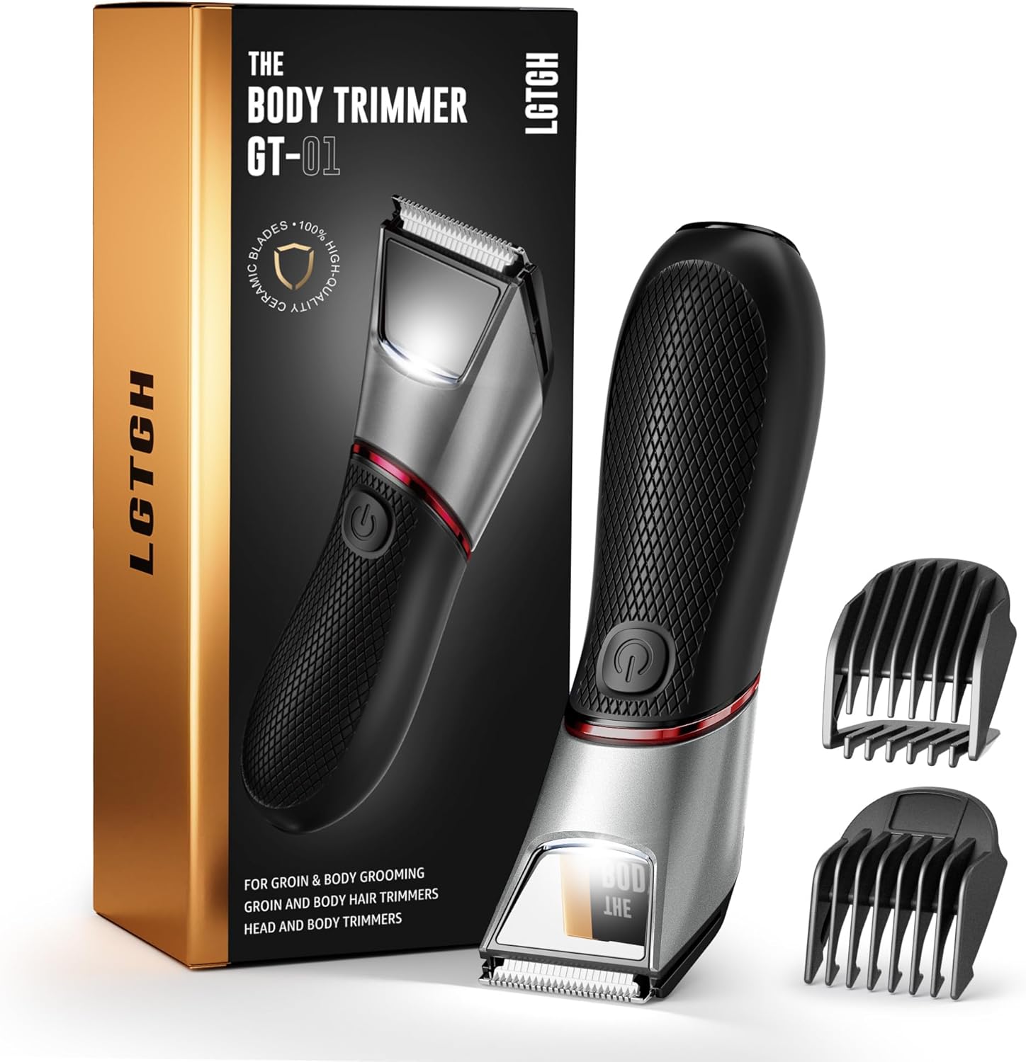 Body Groomer for Men: Pubic Hair Trimmer with Mirror & LED Light - Electric Ball Shaver with Ceramic Blades & Travel Lock - Men's Shaver IPX7 Waterproof for Use on Groin/Legs/Chest -Cool Green