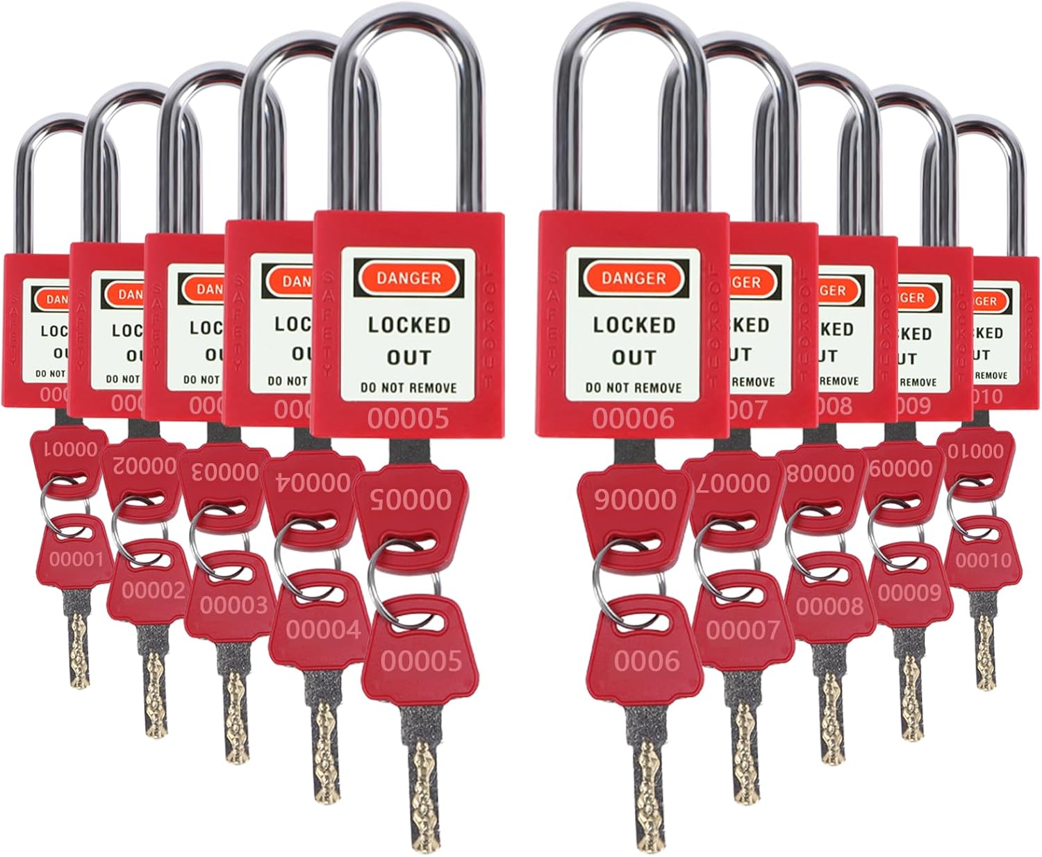 Lockout Tagout Locks Set - 10 Red Loto padLock, Lockout Locks Keyed Different, 2 Keys Per Lock, OSHA Compliant Lock Out Tag Out Padlocks, Safety Padlocks for Electrical Lockout Tag Out Kits