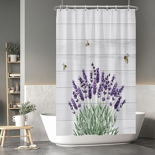 Miniatura 17 de Baocicoo - Cortina de ducha de abeja de miel, diseño de abeja de caricaturas, pista voladora, rústica, floral, para baño, decoración de bañera