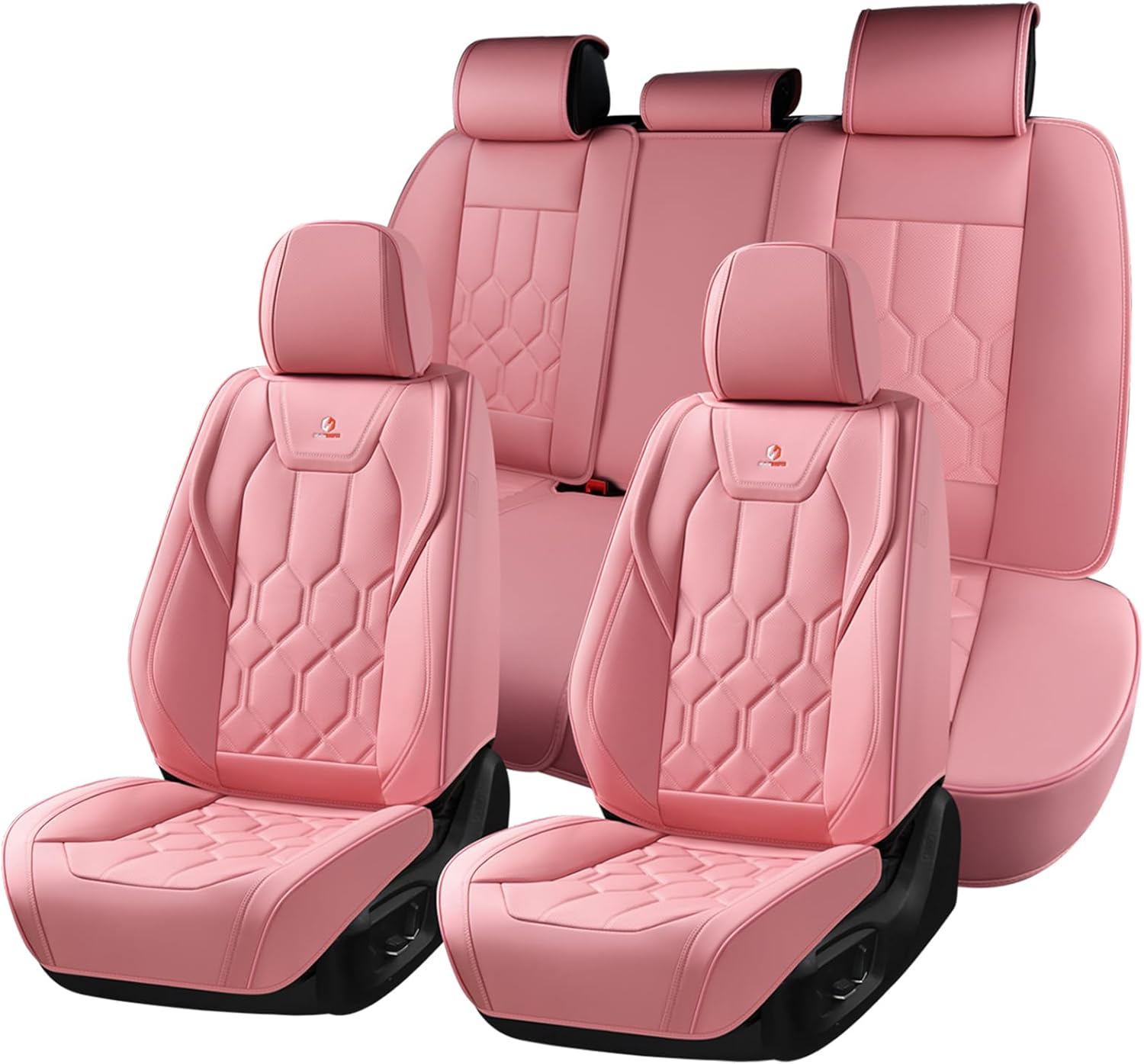 Huidasource Leather Car Seat Covers Full Set, Full Coverage Universal Fit for Most Cars SUVs Trucks, Easy Install with Velcro, Airbag Compatible, Retains Seat Functions & Cupholders, Pink