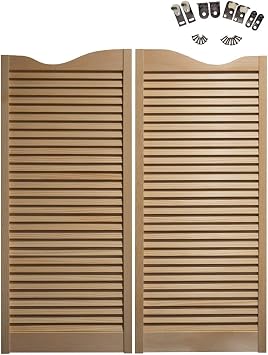 Premade Interior Swinging Doors, 1-1/8" Thick Pine Wood Swinging Doors, Saloon Doors with Hinges, Louvered Door with Strong Door Joints, Inside Wood Doors Oil Rubbed Bronze Hardware, 36"x42"