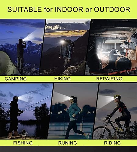 Miniatura 7 de Linterna frontal recargable 2024, lámpara de cabeza ancha COB de 230, con sensor de movimiento, 5 modos de iluminación y foco para senderismo,