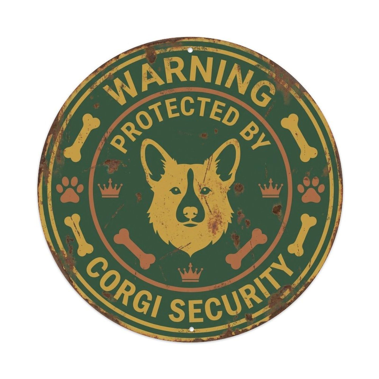 Corgi Dog Security Warning Vintage Black Metal Tin Sign