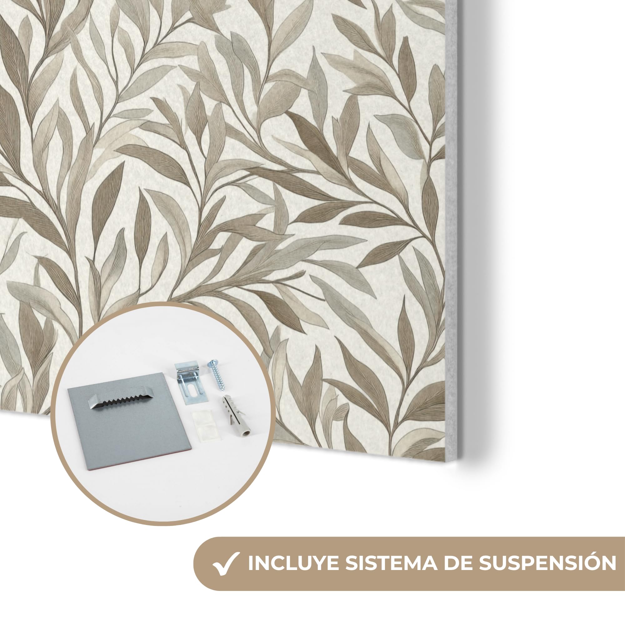 "MuchoWow© Insonorizar Habitacion 60x90 cm Paneles Acusticos Acoustic Panel Insonorizante Pared Insonorizacion Decoracion Cuadros Decorativos Ramas - Botánico - Topo"
