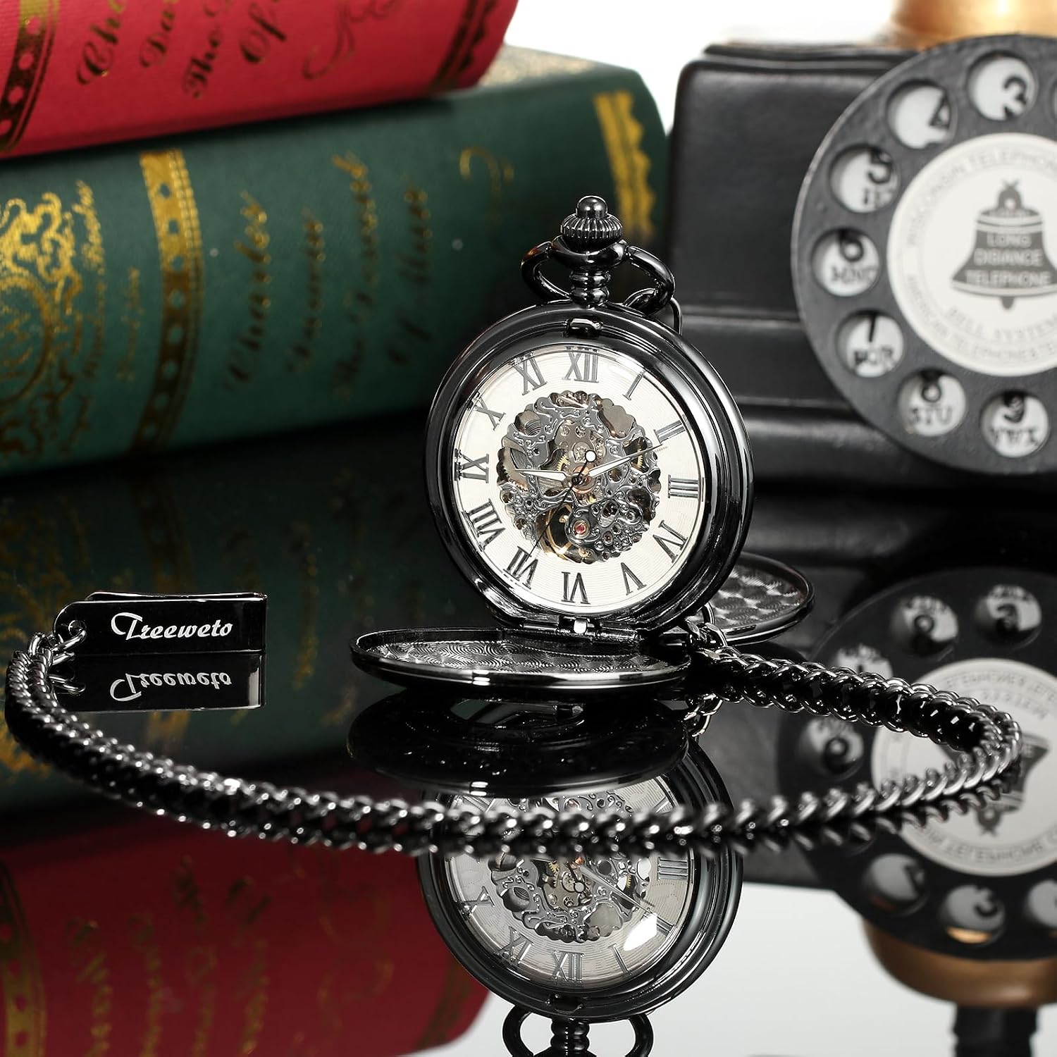 TREEWETO Pocket Watch Vest Chain 14.7 inch (37.5 cm) Black
