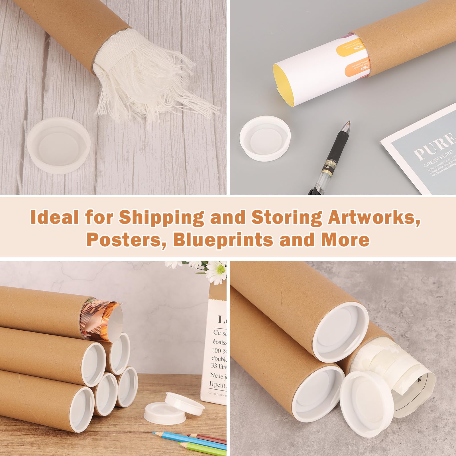 AOBOPLE 12 Pack Mailing Tubes with Caps for Packaging Posters, 2x12 Inch Cardboard Mailers Tube, Poster Tube for Mailing and Storage Artwork, Maps, Blueprint, Posters, DIY Projects, Gifts