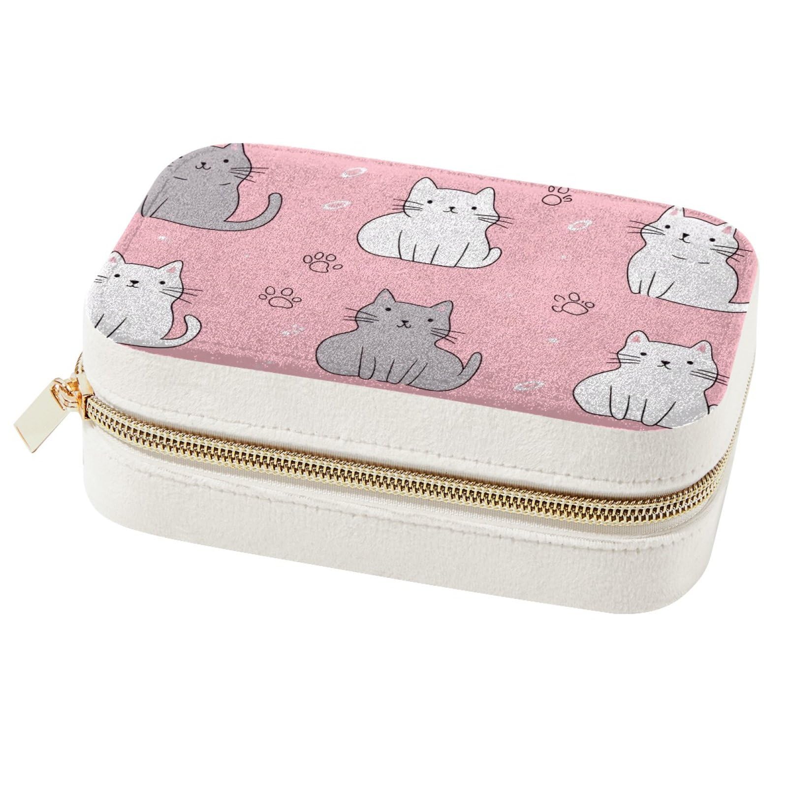 Boîte à bijoux patte de chat rose mignonne pour voyage et rangement bagues