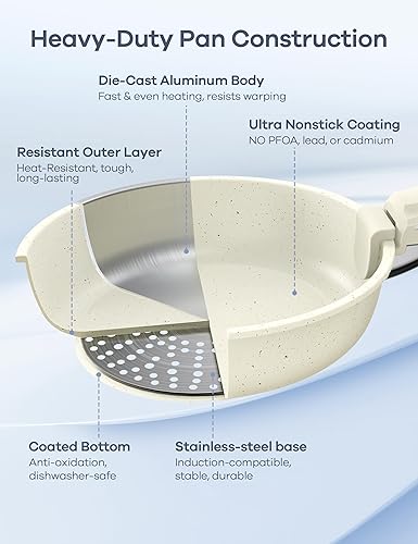Miniatura 5 de Ganiza Juego de 27 utensilios de cocina antiadherentes, juego de ollas y sartenes antiadherentes, mango desmontable antiadherente, juegos de