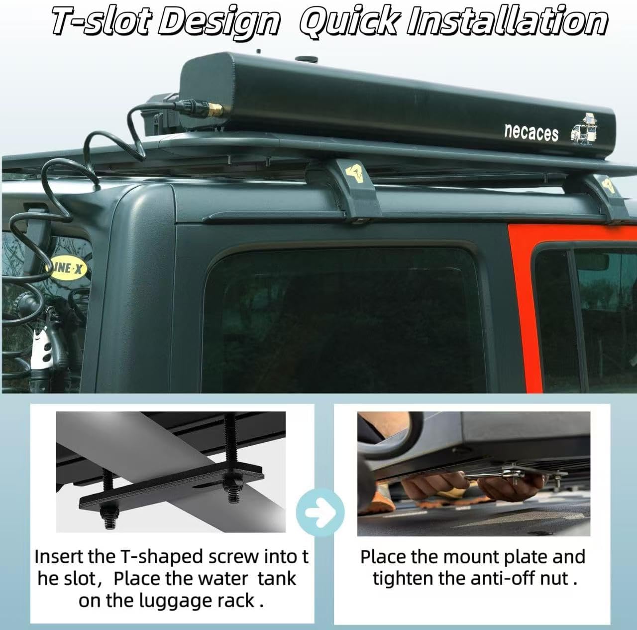 4.5-9 Gallon Pressurized Water Tank,Portable Aluminum Camping Shower Water Storage with Spray Hose for Overland Off-Road Vehicles, Pick-up Trucks,Outdoor Activities Water Supply.