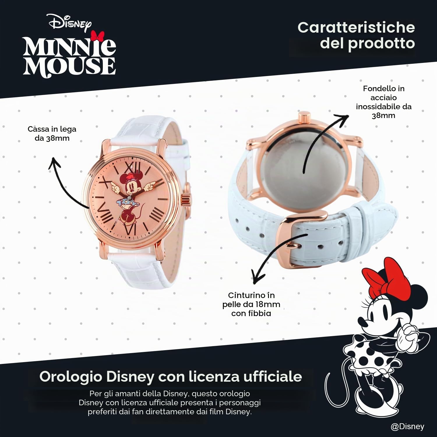 Disney - Orologio da polso da donna, motivo: Minnie Mouse