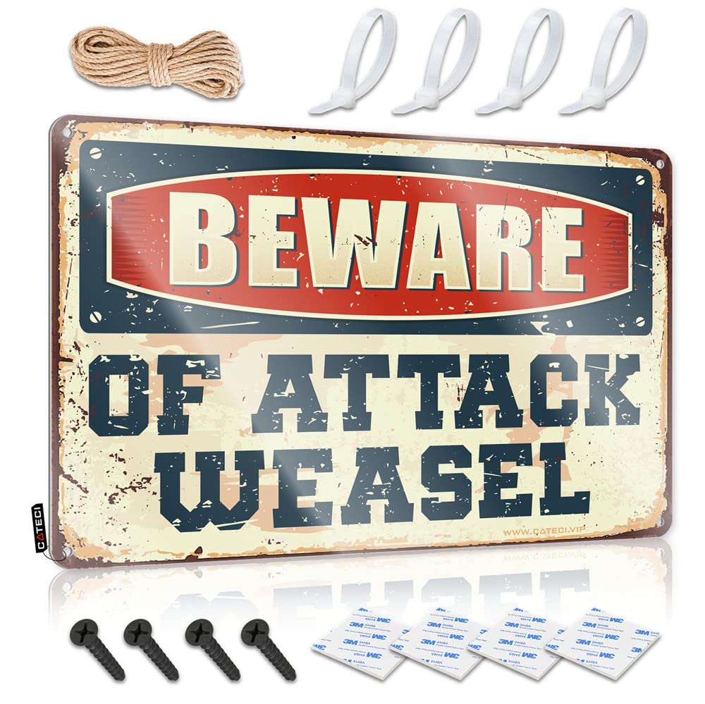 STWNVOITV Personalized Bar Signs Beware Of Attack Weasel Sign Funny Desk Signs Funny Sogns(30X40CM)