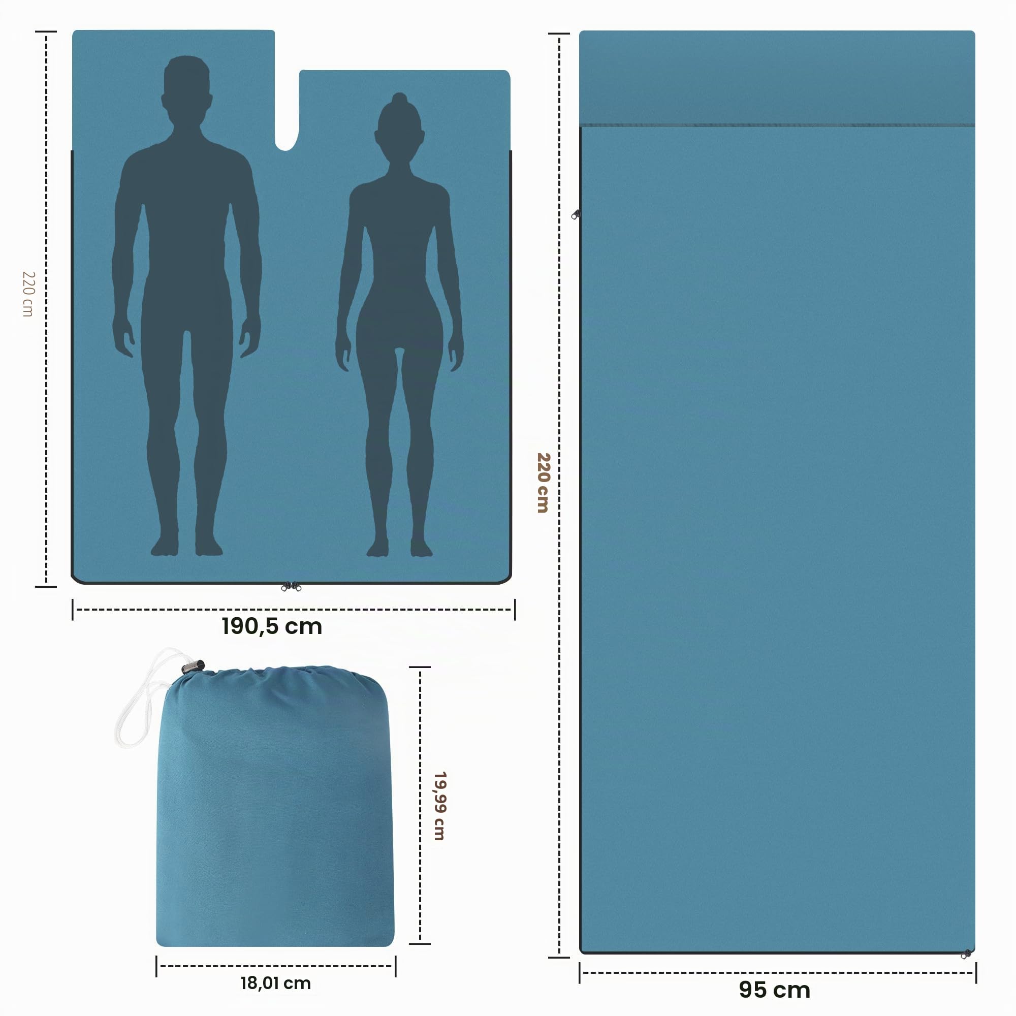 Sacco Lenzuolo 2 in 1, 220 x 95 cm, utilizzabile come Sacco Lenzuolo Da Viaggio e coperta per dormire, traspirante e morbido, con cerniera su tutta la lunghezza e scomparto per cuscino