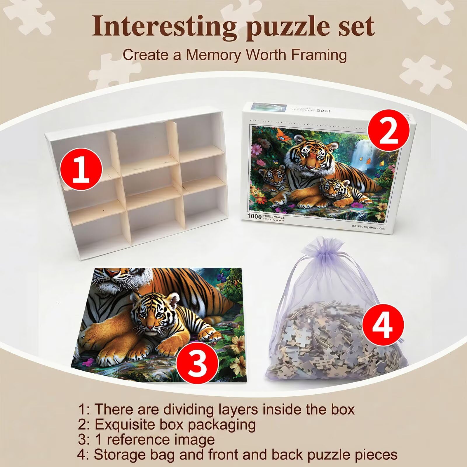 tigre fiore Puzzle 5000 Pezzi per Adulti, Puzzle in Legno - Collezione Classica con Poster Incluso - Sfida di Concentrazione e Passatempo Antistress, Gioco Educativo per Famiglia, 156 x 105 cm f0-614