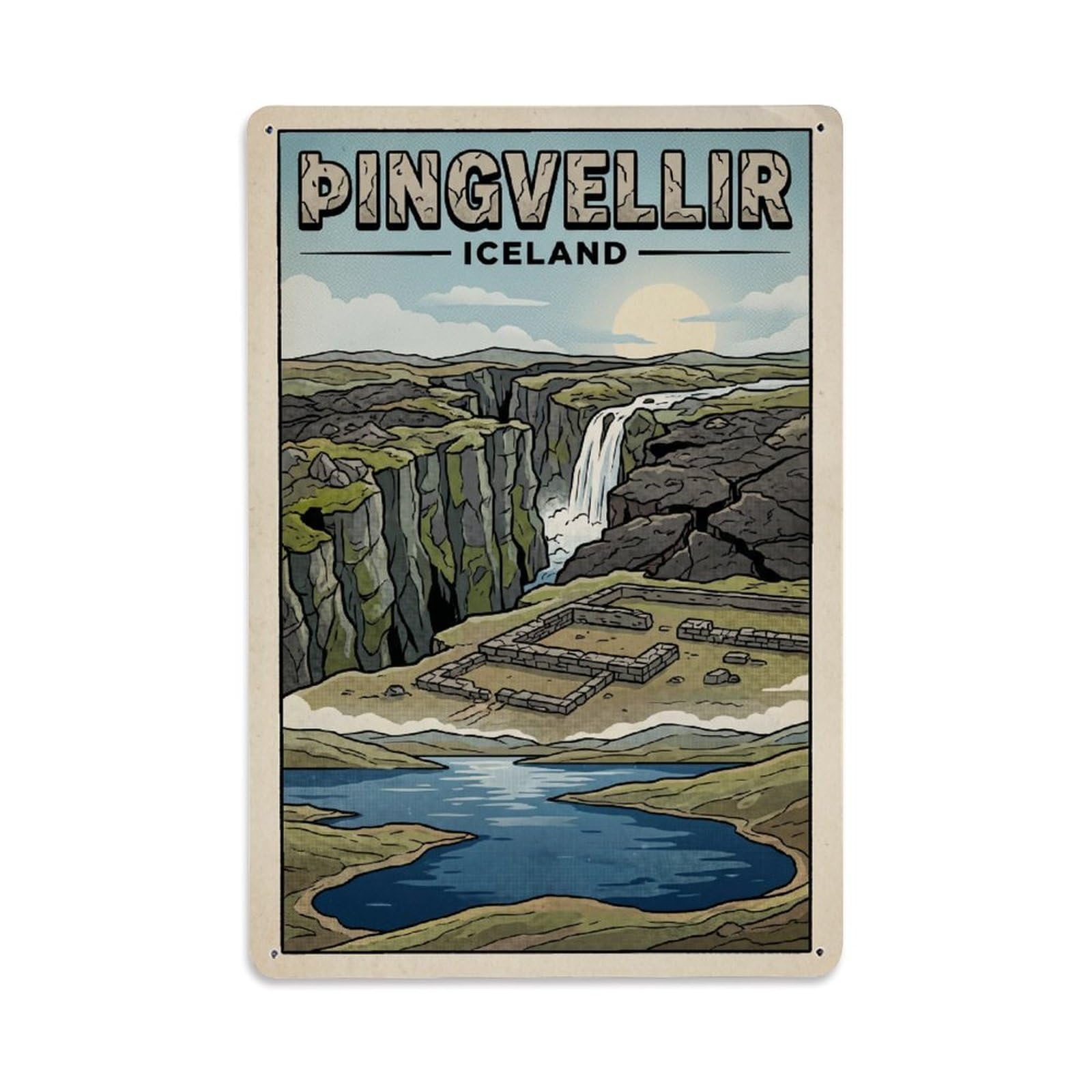 Vintage Iceland Thingvellir Travel Metal Tin Sign