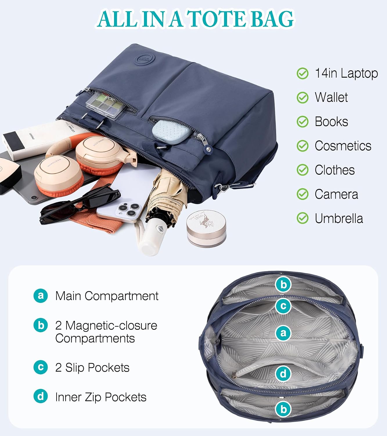 Nylon Tote Bag for Women Medium Crossbody Bags Multi Pocket Ladies Purses Shoulder Handbags Pocketbooks Travel Bag