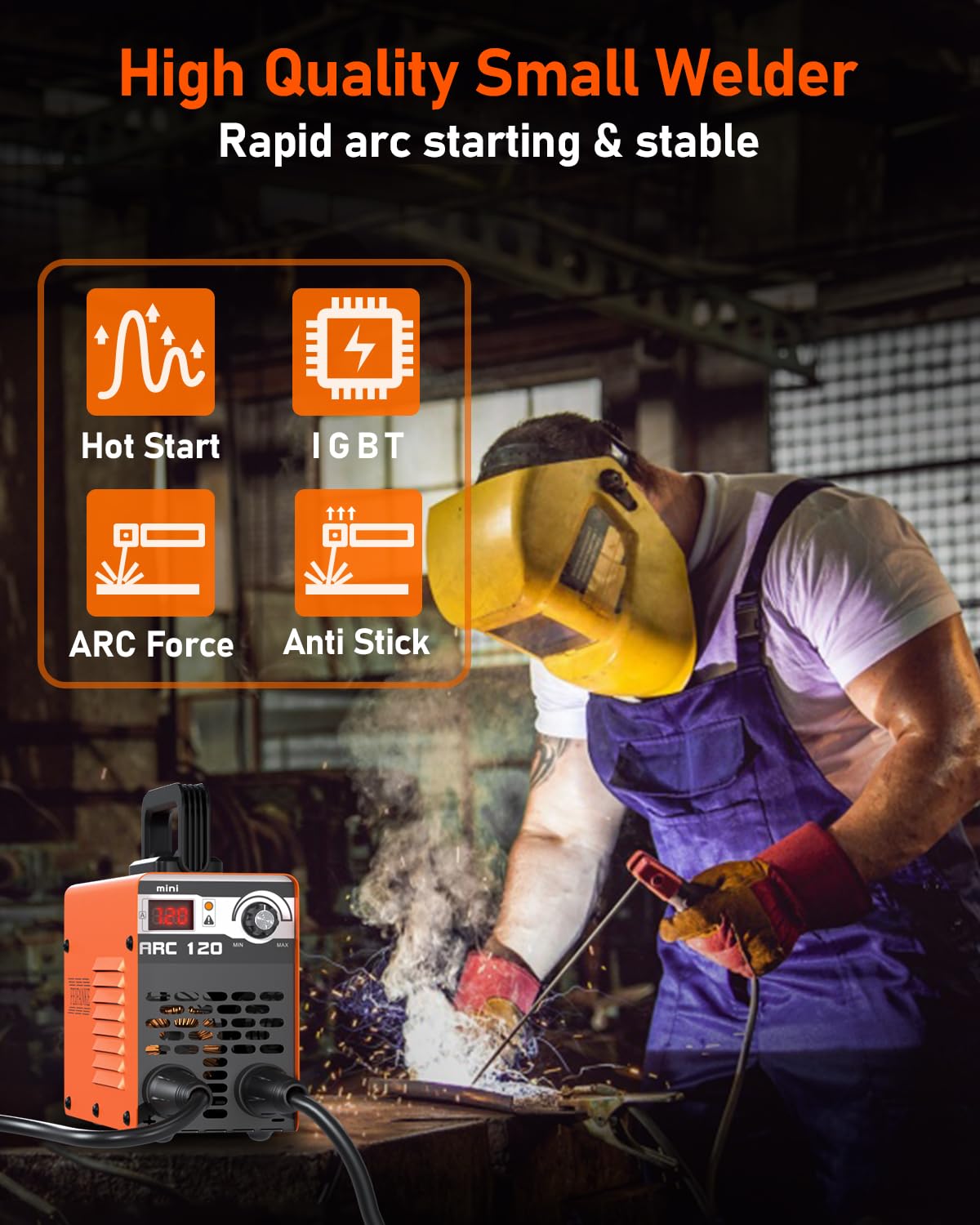 FEIFANKE ARC120 Maquina de Soldar 120A Soldadora Electrodo IGBT DC MMA/lift-tig Soldador Inverter con Pantalla LED, Anti-Stick/Hot-Start/Arc-Force