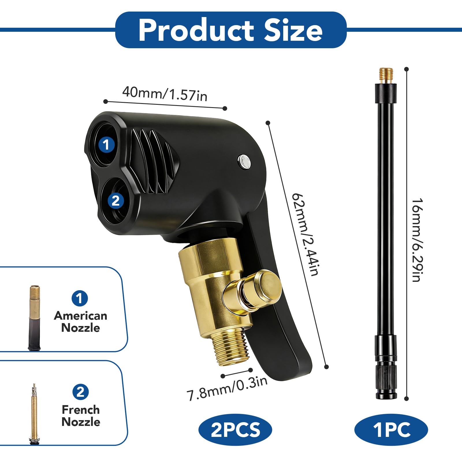 Adapter zaworu Presta z mosiądzu, końcówka do pompowania opon MTB/szosowych, kompatybilny z pompą powietrza/kompresorem do roweru, samochodu, motocykla, balonu, materaca, 2 sztuki