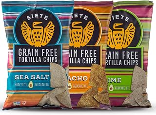 Siete Grain Free Tortilla Chips, 3 Bag (5 Ounce Each) Sampler of Nacho, Lime, Sea Salt