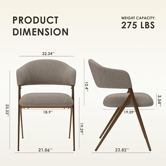 COLAMY Modern Dining Chairs Set of 2, Upholstered Fabric Dining Room Kitchen Side Chairs with Metal Legs, Open Back and Padded Seat for Living Room/Restaurant/Cafe, Taupe