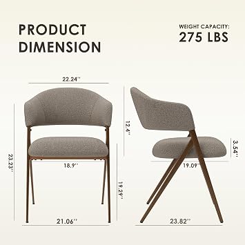 COLAMY Modern Dining Chairs Set of 2, Upholstered Fabric Dining Room Kitchen Side Chairs with Metal Legs, Open Back and Padded Seat for Living Room/Restaurant/Cafe, Taupe